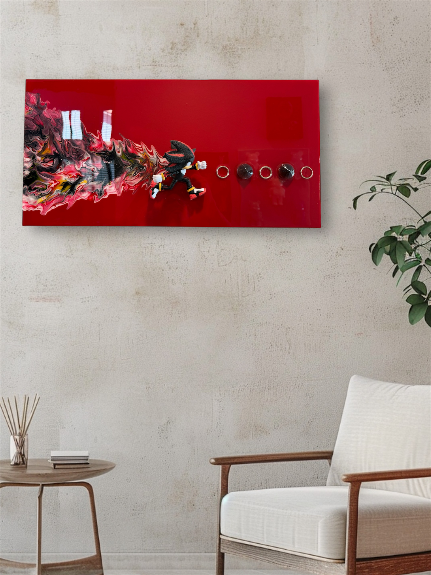 Red Shadow-Inspired Speed Resin Art 24x12 Handcrafted Wall Piece