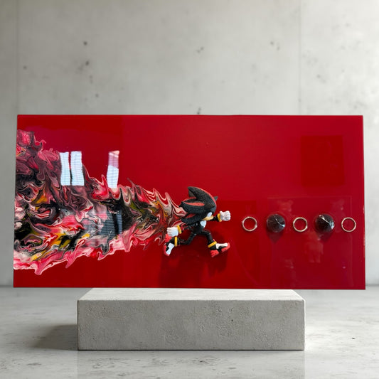 Red Shadow-Inspired Speed Resin Art 24x12 Handcrafted Wall Piece