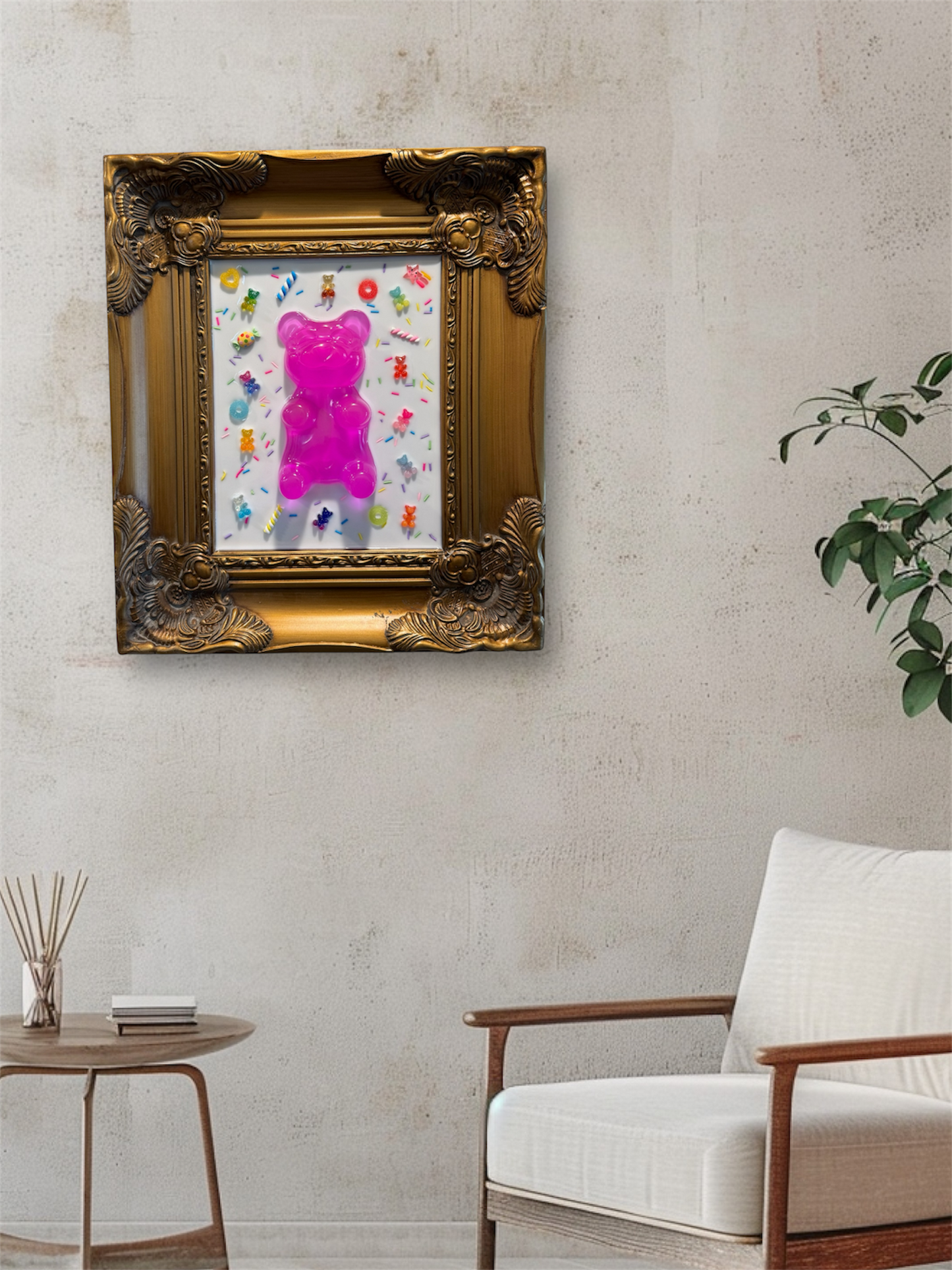 UV Pink Gummy Bear Resin Wall Art 12x14