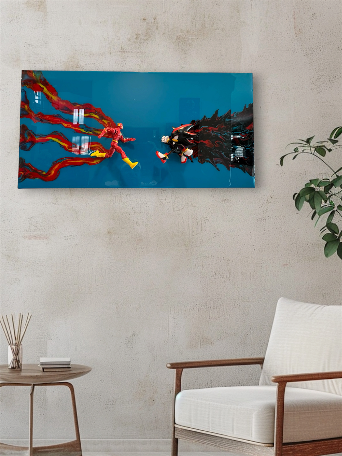The Flash Vs Shadow Resin Art 24x12 Handcrafted Wall Piece