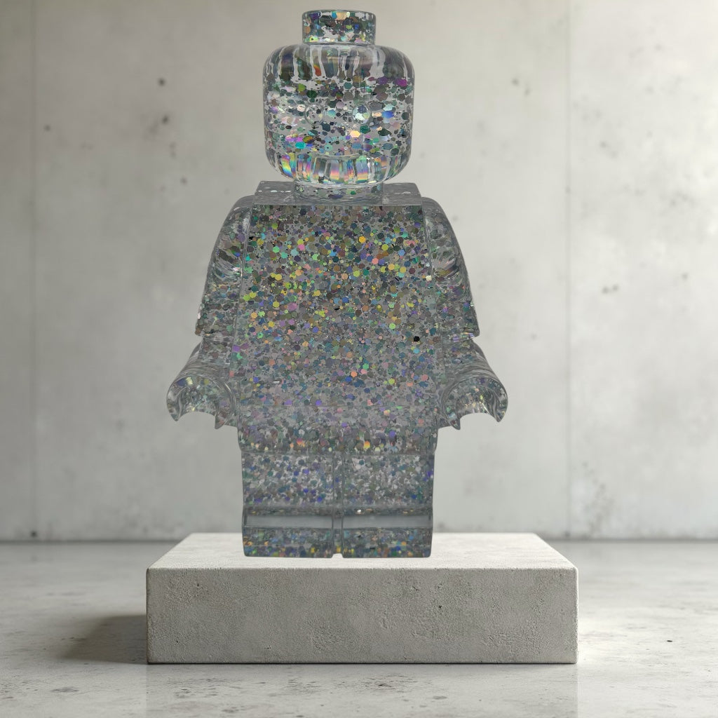 Holographic Silver Glitter Minifig Resin Robot Art