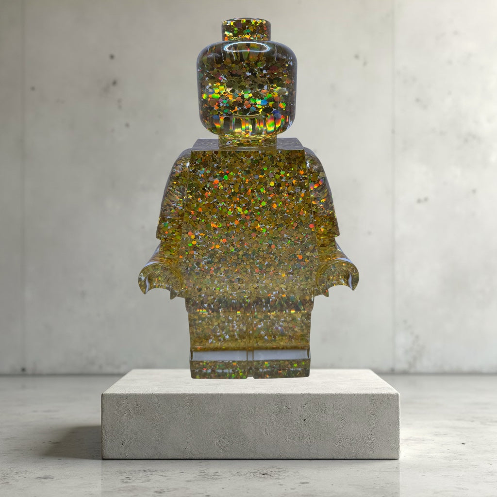 Holographic Gold Glitter Minifig Resin Robot Art