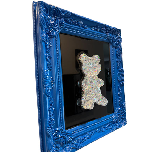 Holographic Resin Disco Gummy Bear Wall Pop Art - Blue Frame