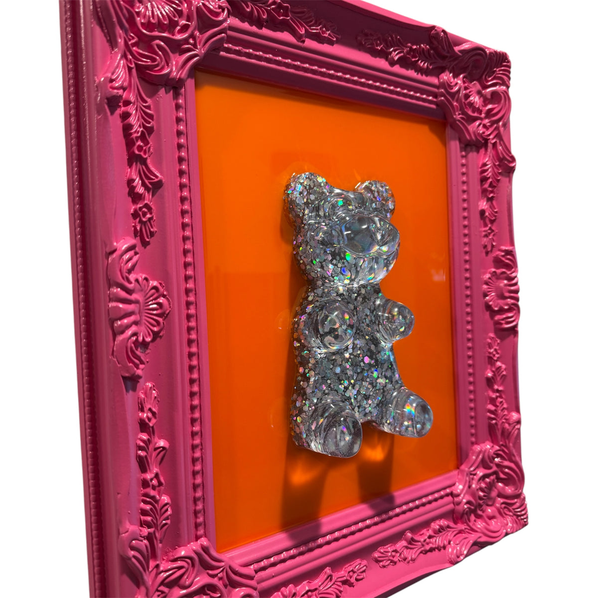 Bubble Gum/Orange Holographic Gummy Bear — One-of-One Resin Pop Art