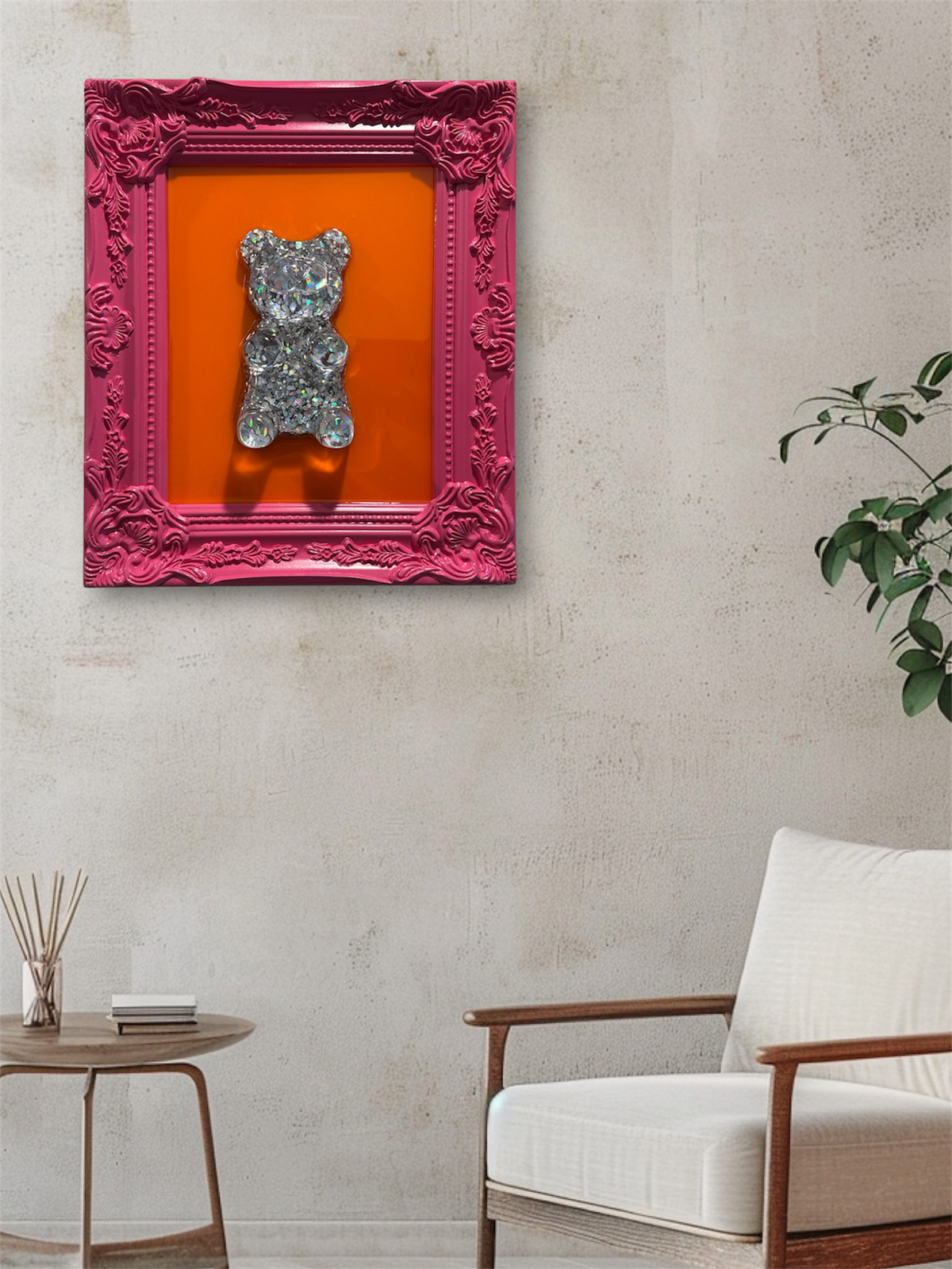 Bubble Gum/Orange Holographic Gummy Bear — One-of-One Resin Pop Art