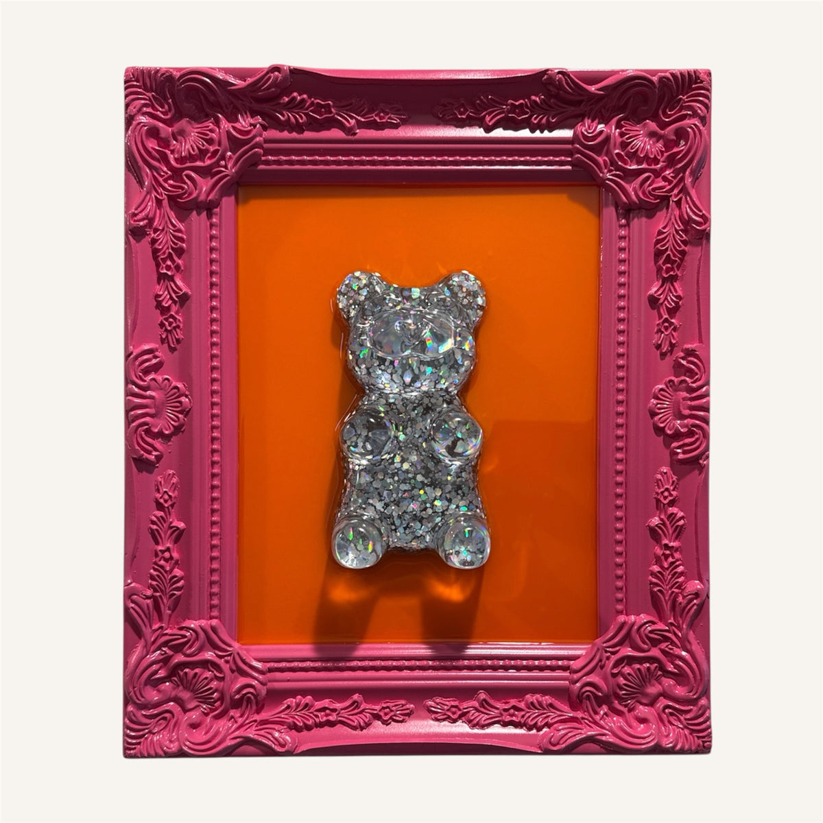 Bubble Gum/Orange Holographic Gummy Bear — One-of-One Resin Pop Art