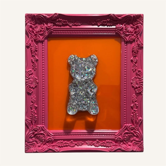 Bubble Gum/Orange Holographic Gummy Bear — One-of-One Resin Pop Art