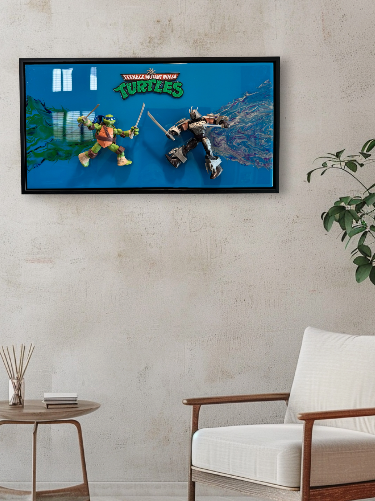 Leonardo vs Shredder TMNT 3D Resin Art 20x10 Framed