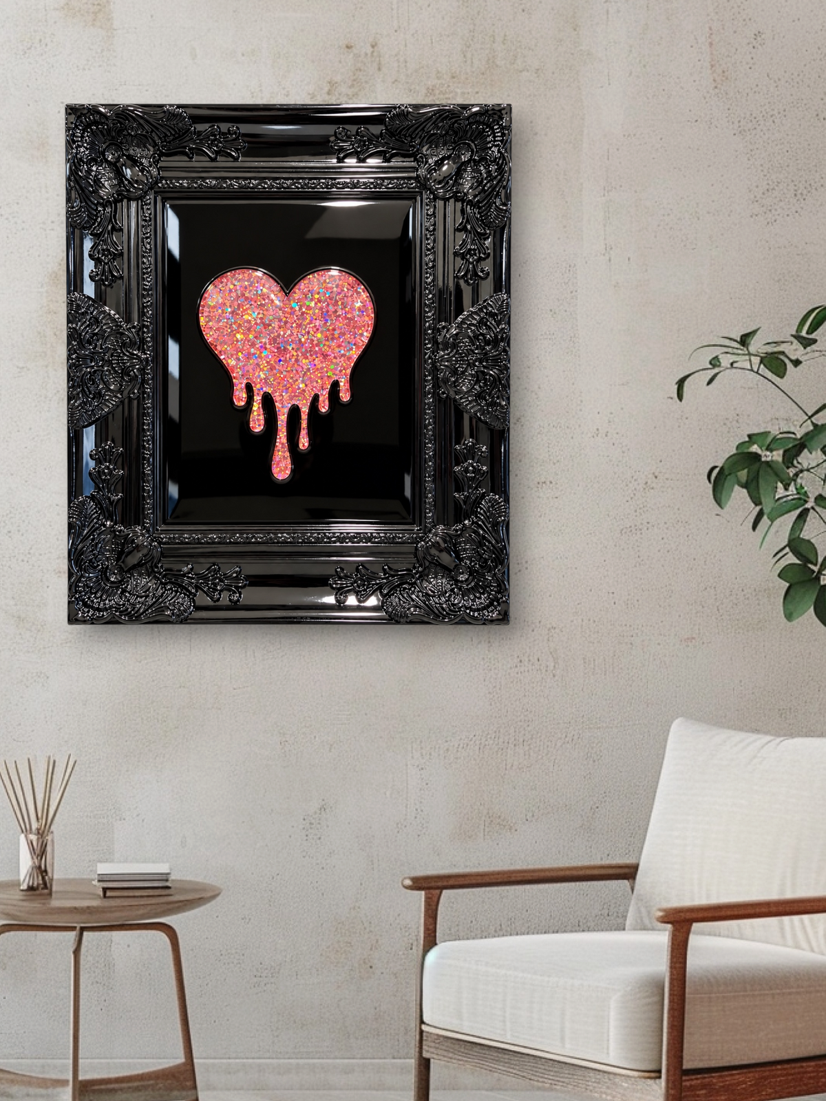Melting Heart Holographic Rose Gold One-of-One Handcrafted Resin Wall Art