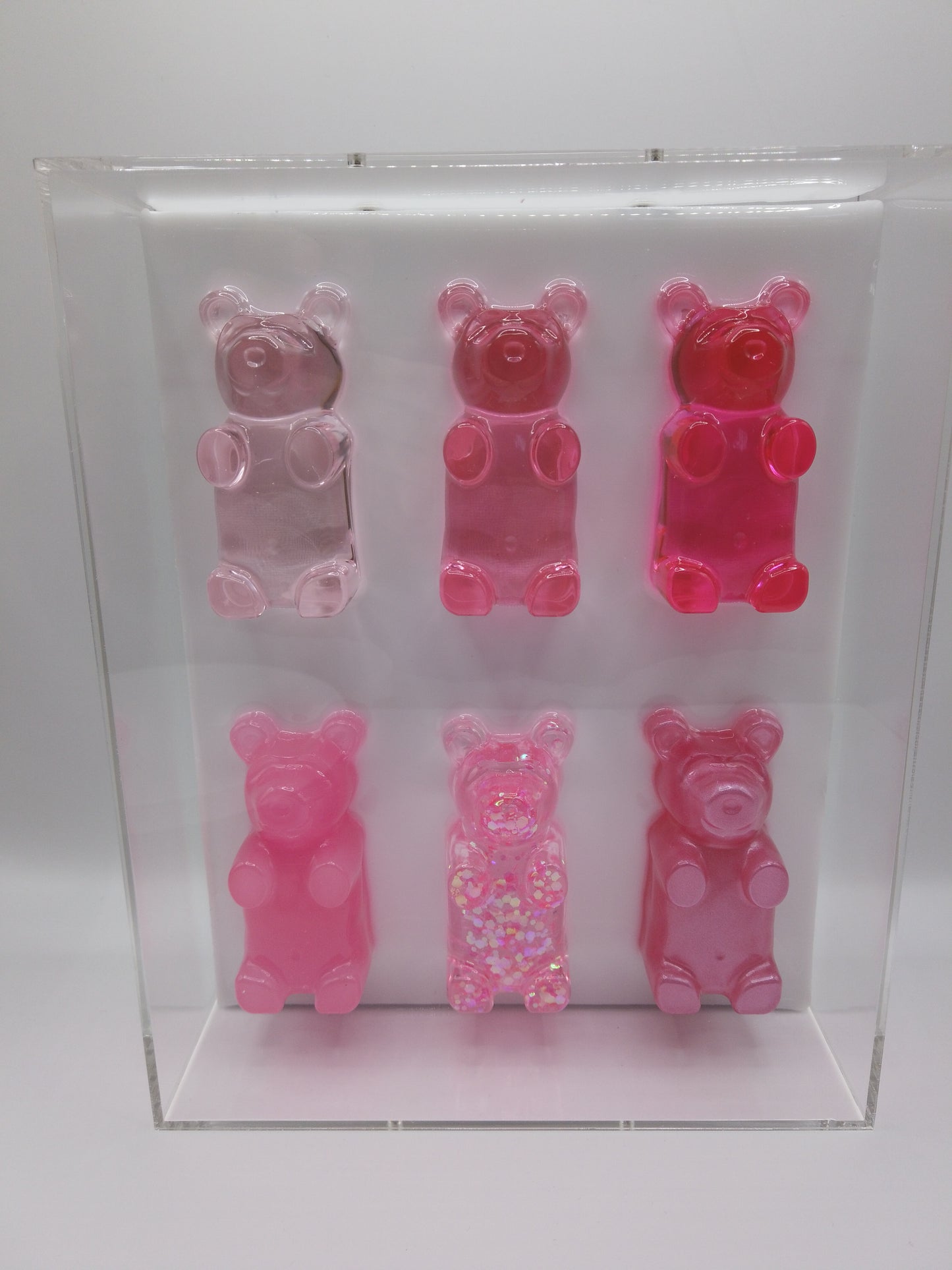 Pink Ombre & Mixed Bears In Shadow Box