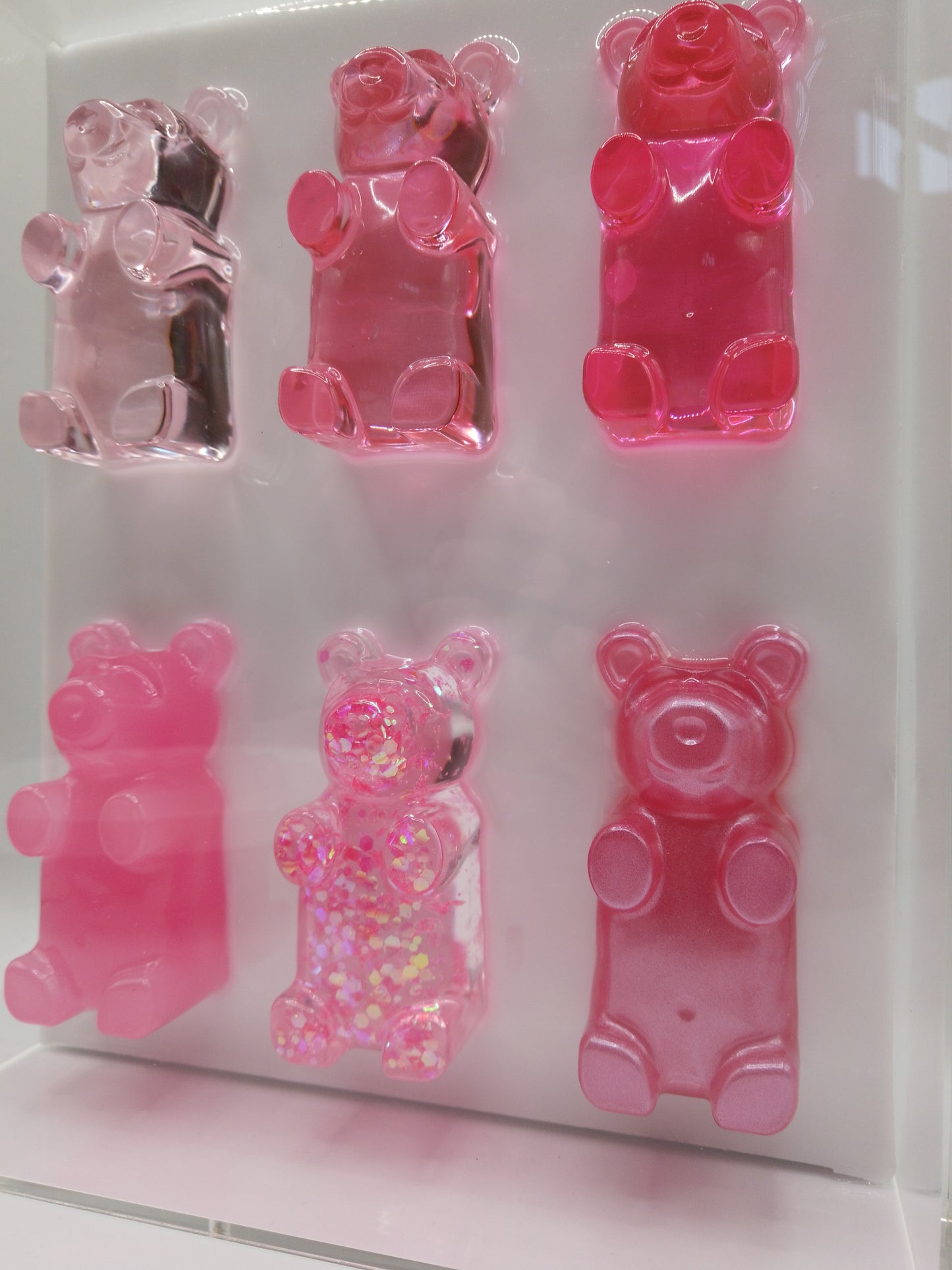 Pink Ombre & Mixed Bears In Shadow Box