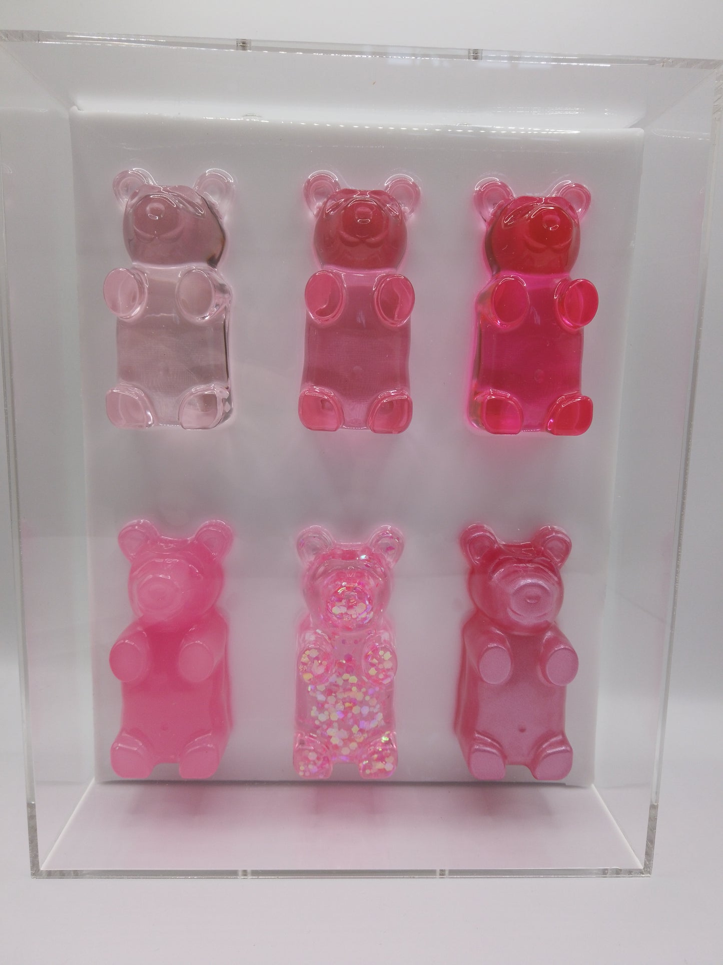 Pink Ombre & Mixed Bears In Shadow Box