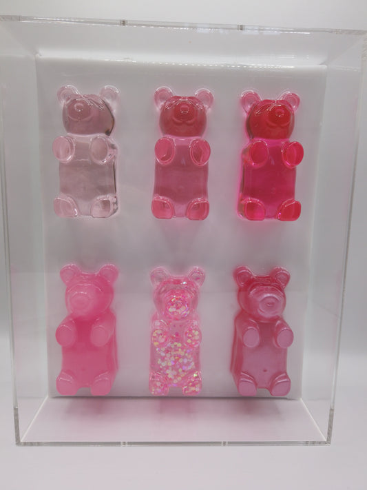 Pink Ombre & Mixed Bears In Shadow Box