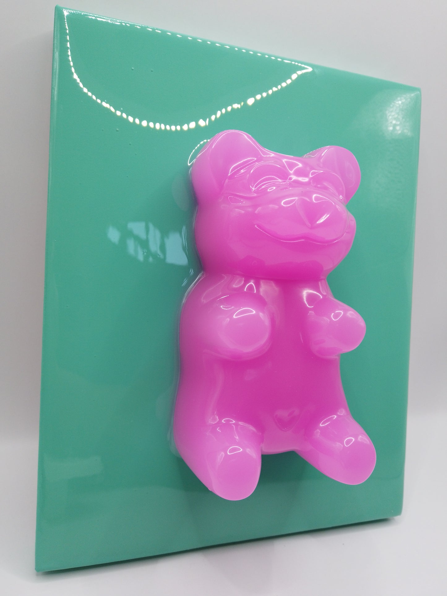 6" Pink Bear on Teal Canvas