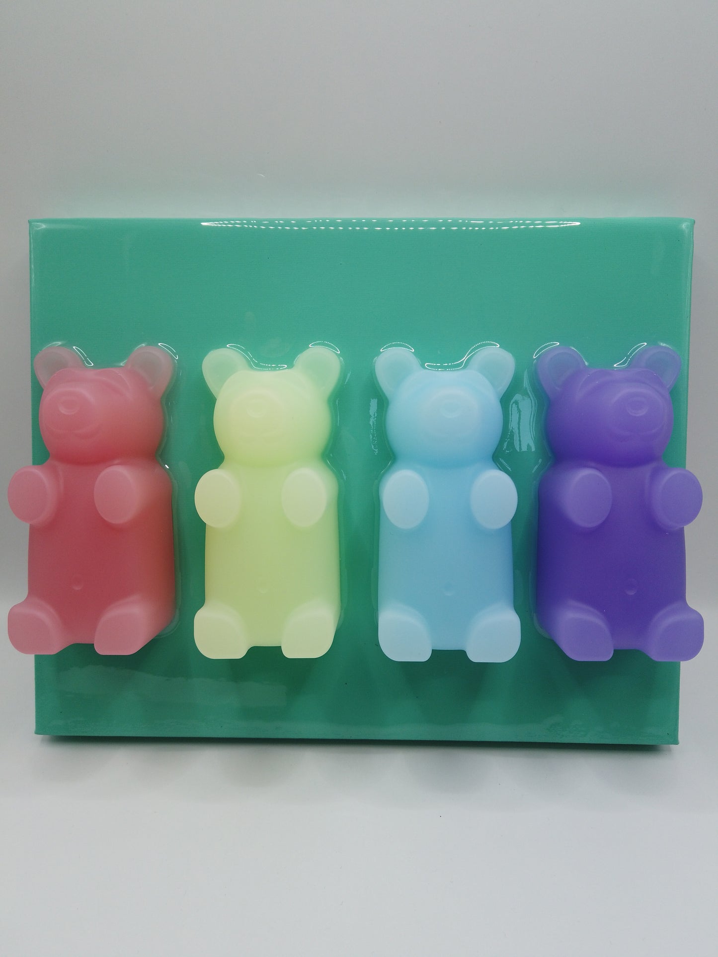 4" Pastel Bears on Teal Canvas