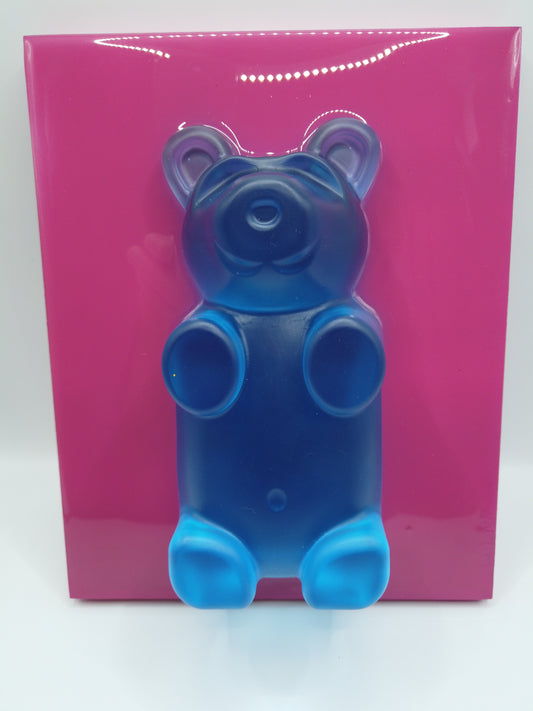 7" Blue Bear on Pink Canvas