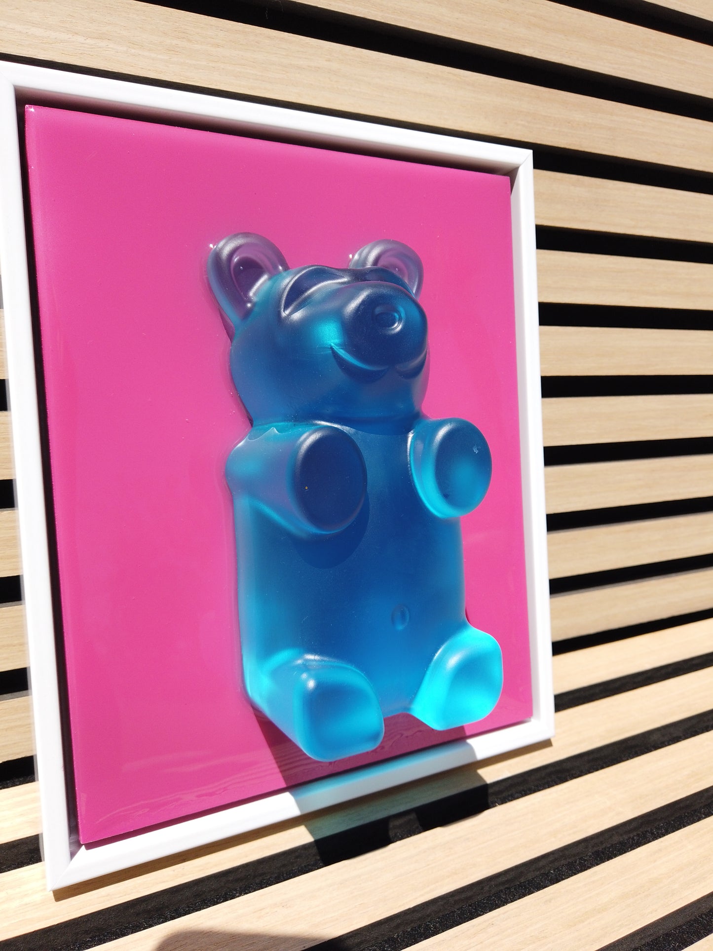 7" Blue Bear on Pink Canvas Framed