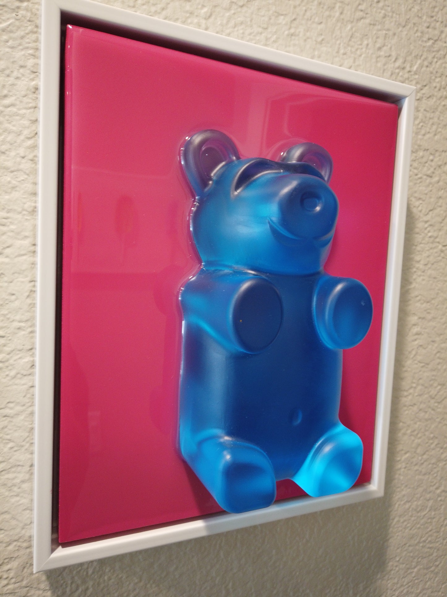 7" Blue Bear on Pink Canvas Framed