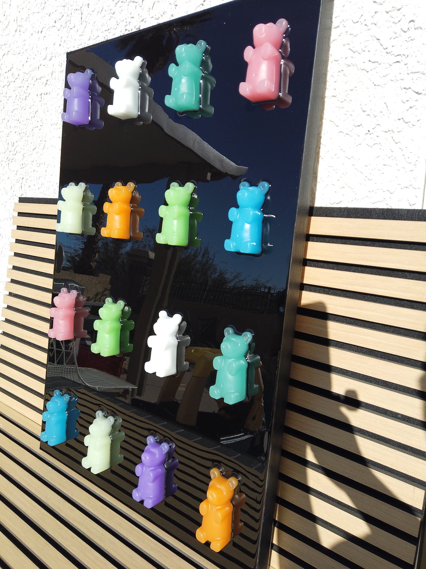 24x36” Resin Gummy Bear Art Black Panel –  Pop Art Wall Decor (16 Large 4" Bears)