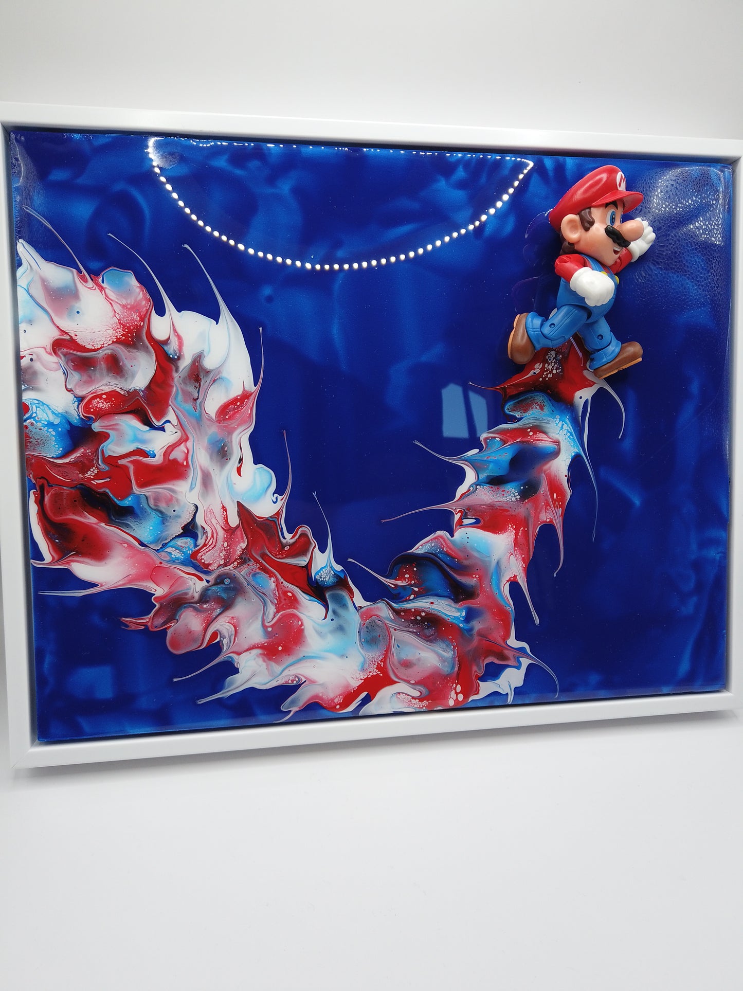 Iconic Jumping Mario Resin Wall Art | Red, White & Blue | 10x14 Wood Panel